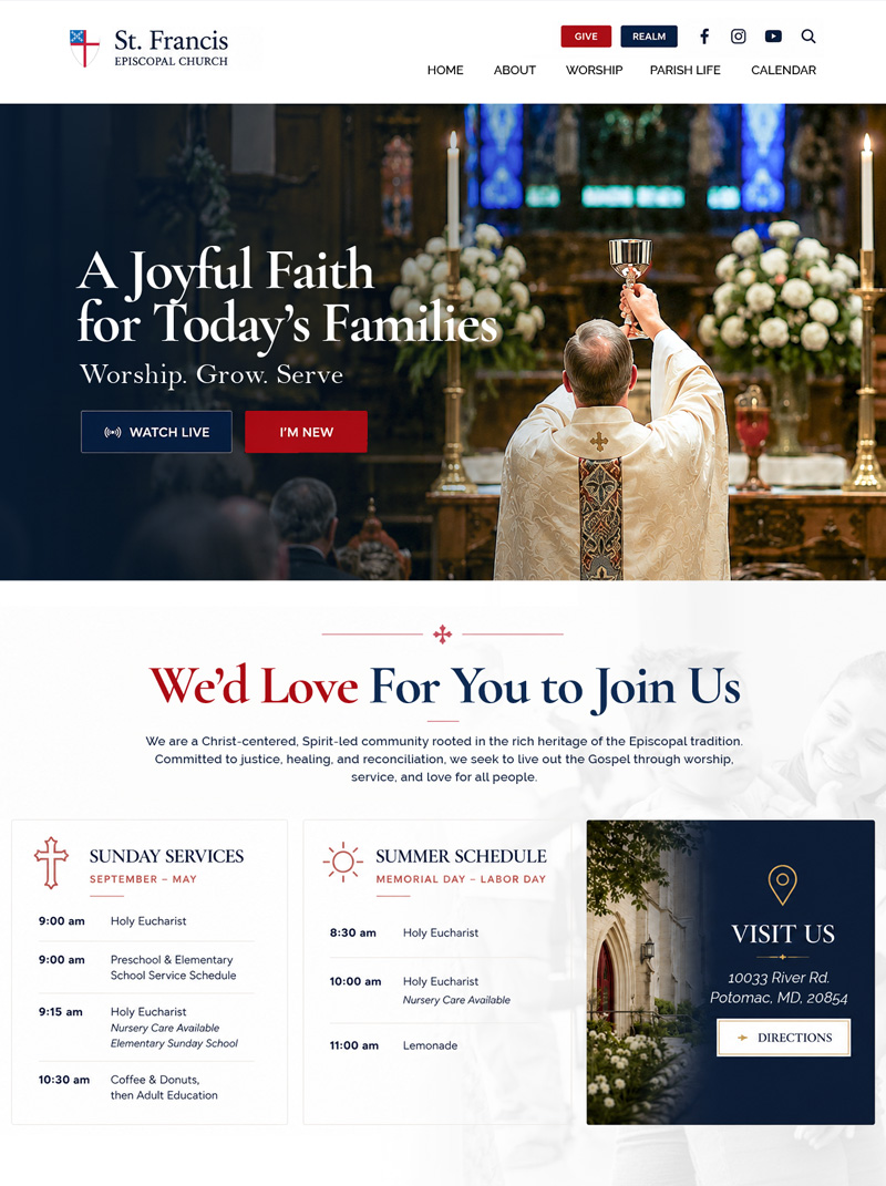 Sample custom church website layout 3
