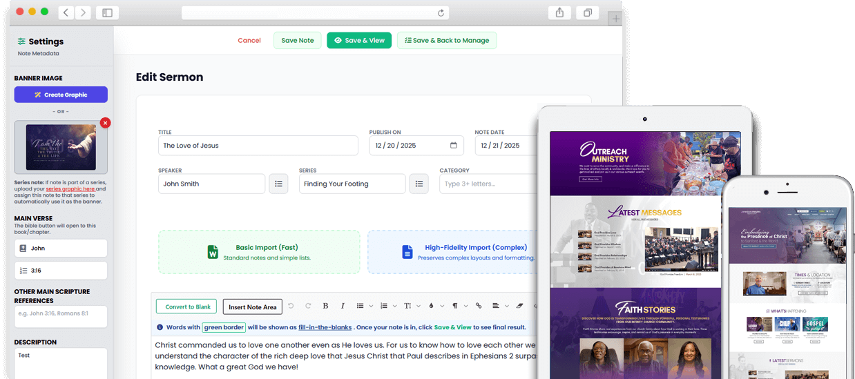 Church website design editor
