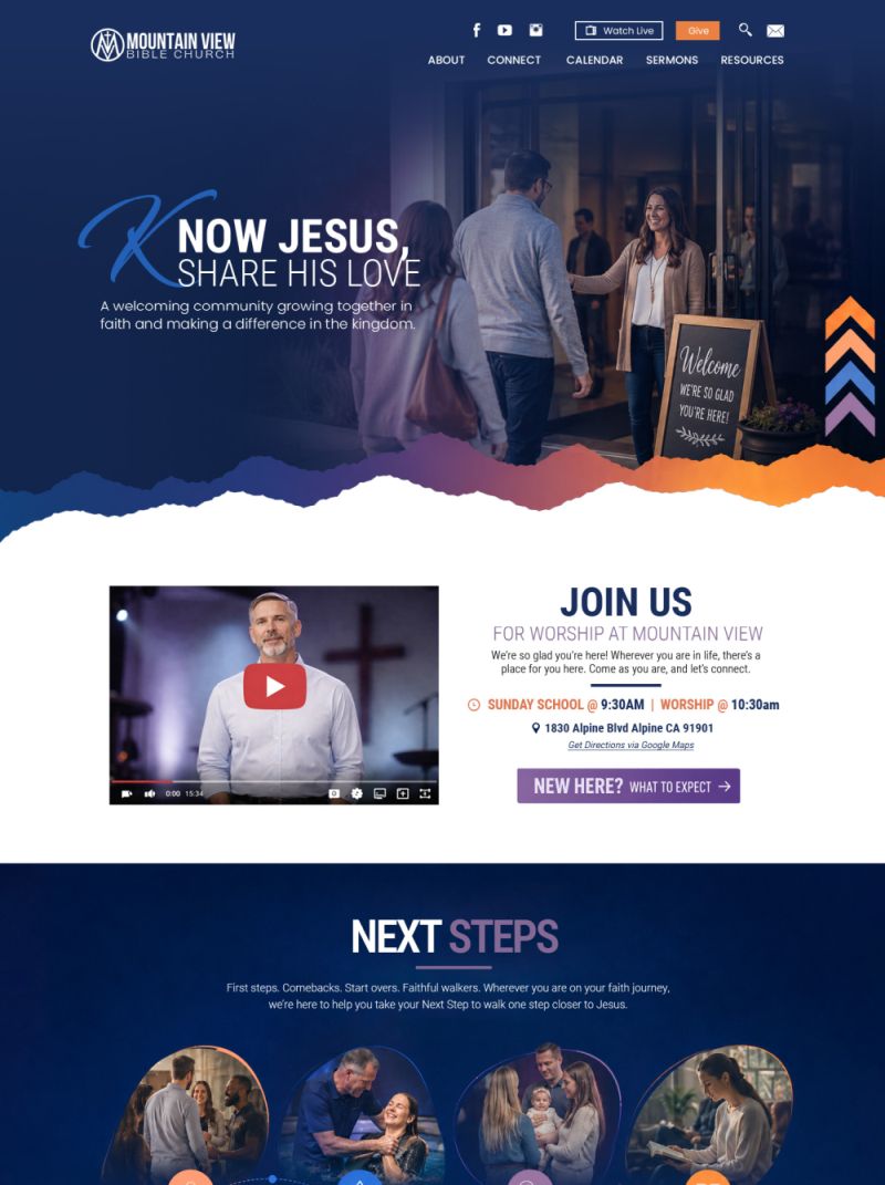 Sample custom church website homepage