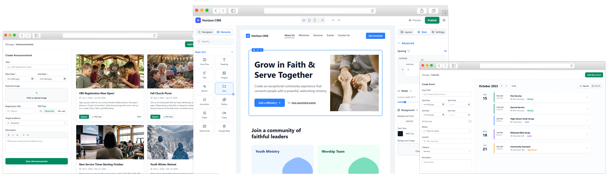 Horizon CMS interface wide preview 2