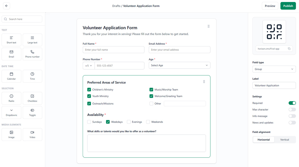 form horizon cms